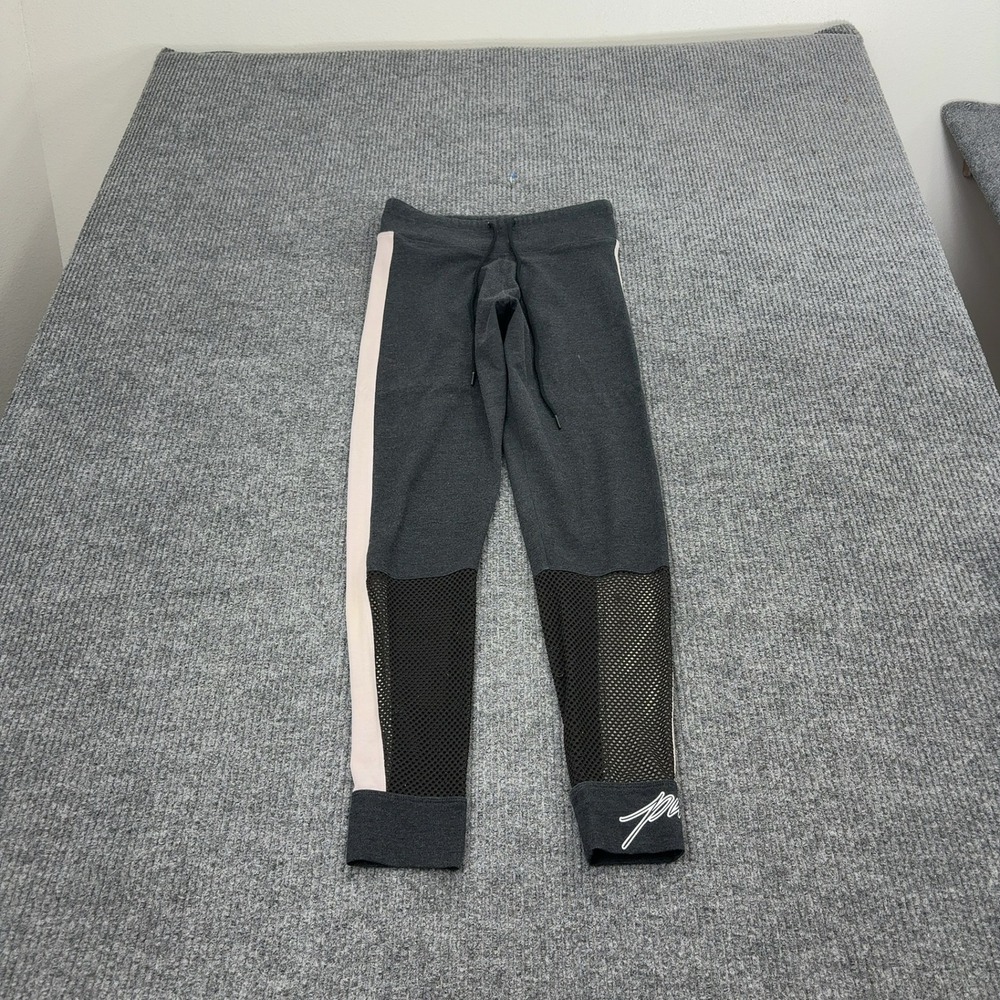 Pink Leggings Womens M Grey Cotton Polyester Mesh Panel Athleisure Activewear